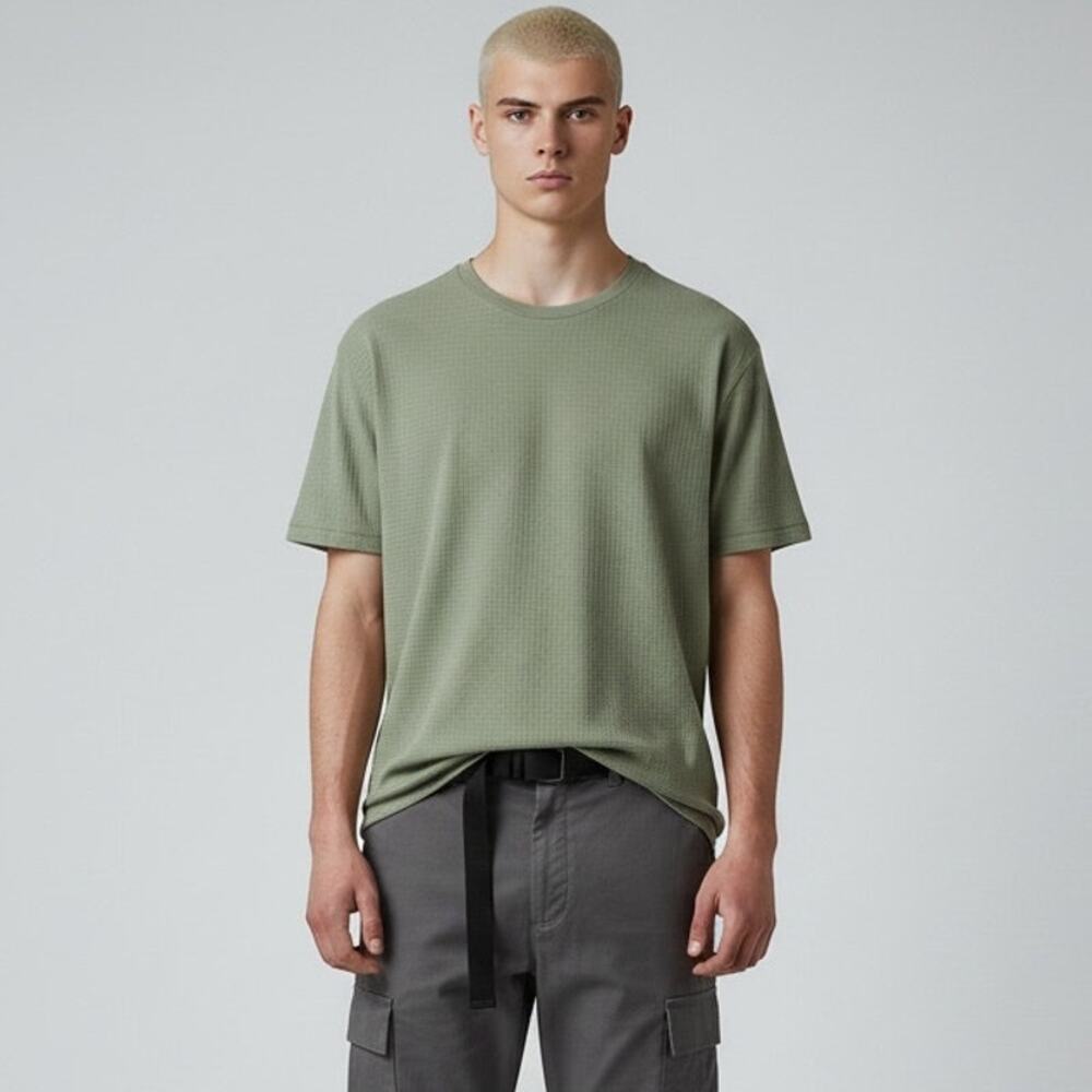 French Connection Textured Crew Neck Top NWT Men's Sz XL Sage Mel Short Sleeves